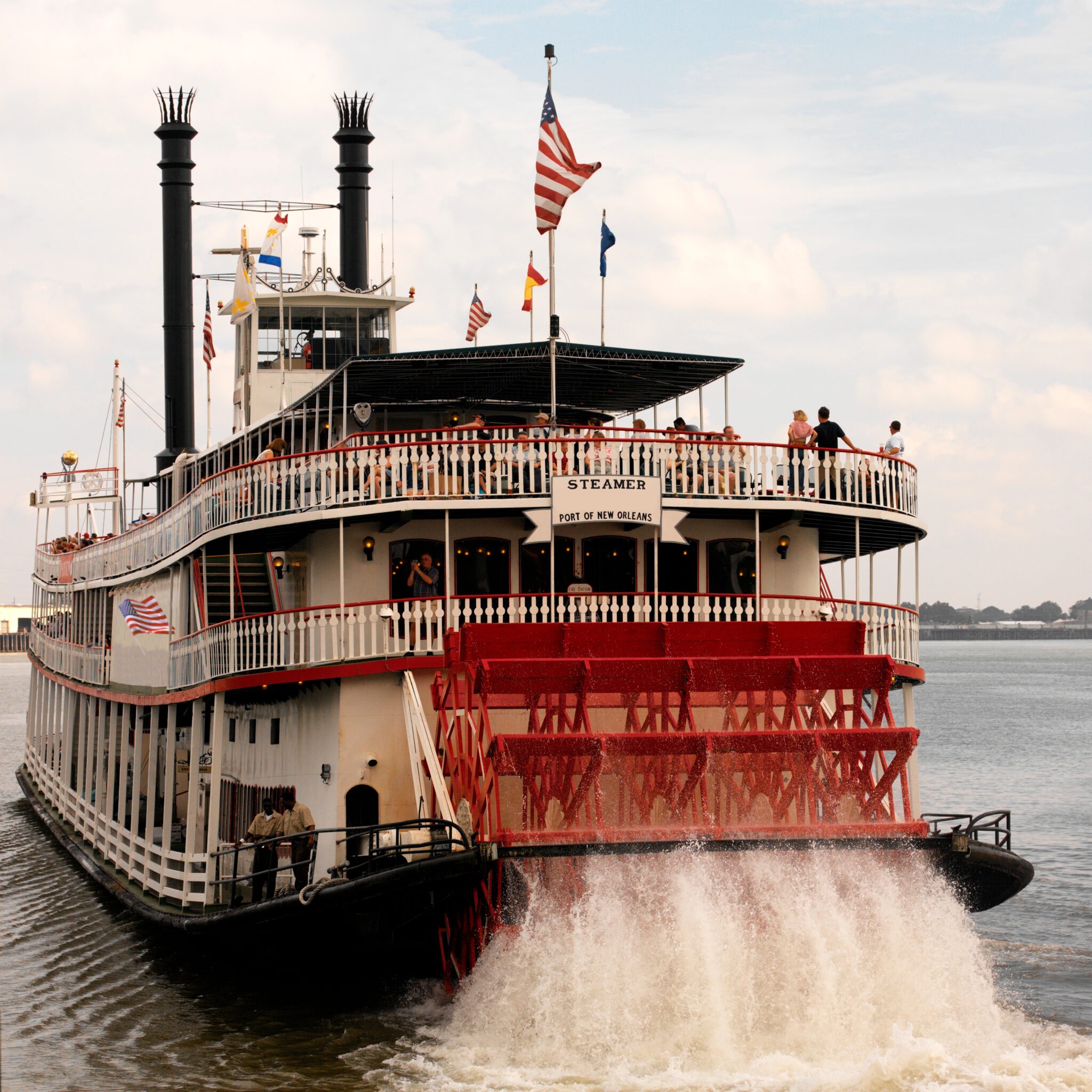 tourists on a paddle steamer during new orleans in the spring